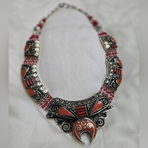 Tibetan Silver and Red Coral Necklace